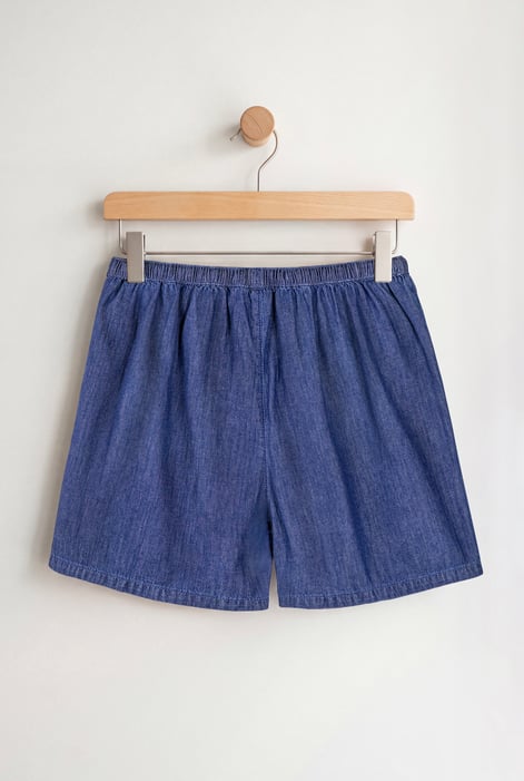 Women's Blue Pull On Drawstring Denim Shorts