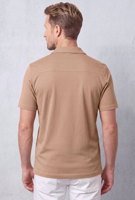 Mens Tan Regular Fit Revere Collar Jersey Shirt