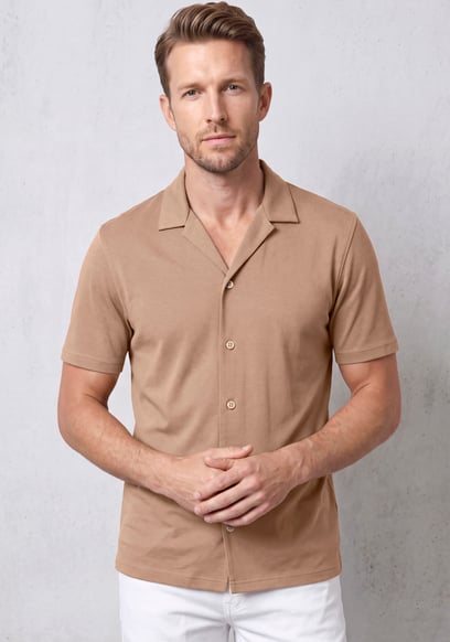 Men's Regular Fit Revere Collar Jersey Shirt