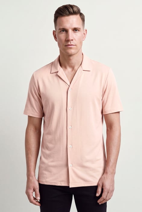 Mens Tan Regular Fit Revere Collar Jersey Shirt