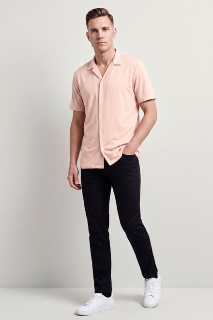 Men's Regular Fit Revere Collar Jersey Shirt