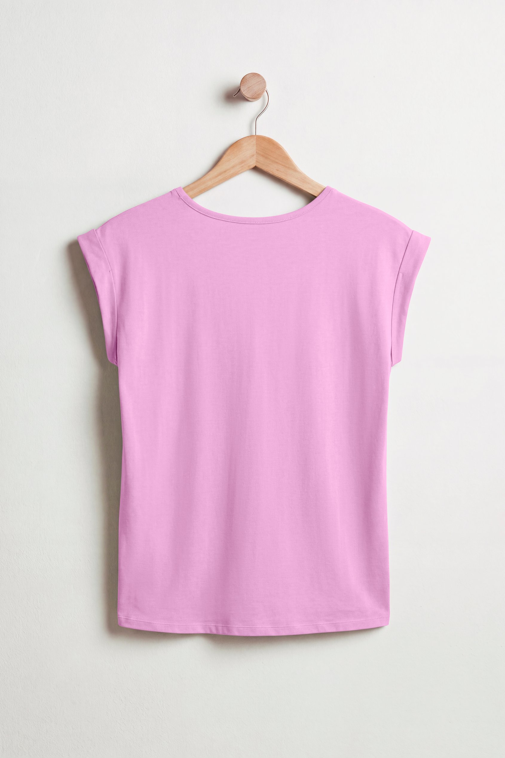 Shoulder Padded Cap-Sleeve Roll-Up T-Shirt