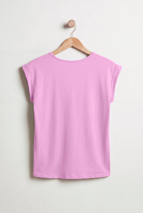 Pink Shoulder Padded Cap-Sleeve Roll-Up T-Shirt