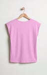 Shoulder Padded Cap-Sleeve Roll-Up T-Shirt