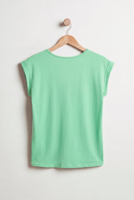 Green Shoulder Padded Cap-Sleeve Roll-Up T-Shirt