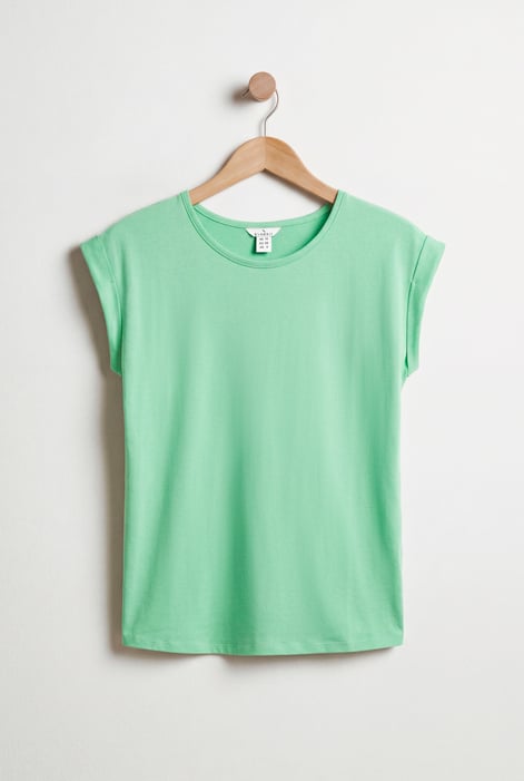 White Shoulder Padded Cap-Sleeve Roll-Up T-Shirt