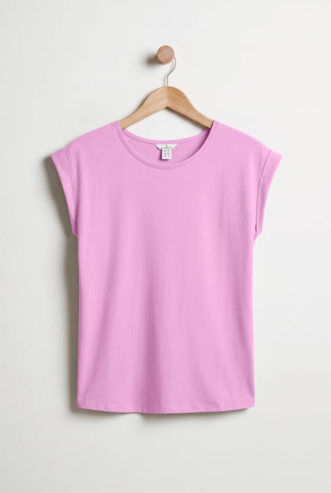 White Shoulder Padded Cap-Sleeve Roll-Up T-Shirt