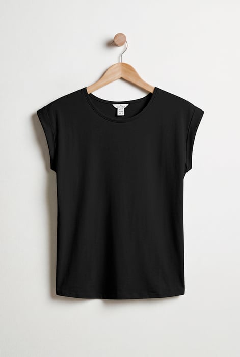White Shoulder Padded Cap-Sleeve Roll-Up T-Shirt