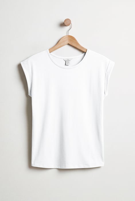 White Shoulder Padded Cap-Sleeve Roll-Up T-Shirt