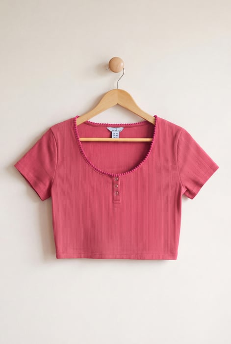 Women's White Ribbed Button-Up Short Sleeve T-Shirts