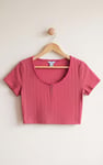 Ribbed Button-Up Short Sleeve T-Shirts