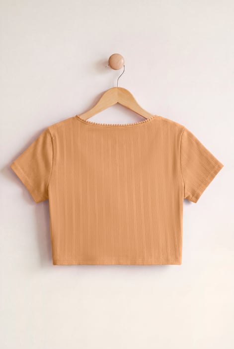 Women's Yellow Ribbed Button-Up Short Sleeve T-Shirts