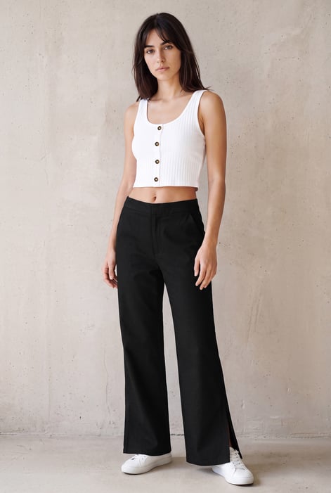 Women’s Black Relaxed Twill Wide Leg Trouser | Enorsia