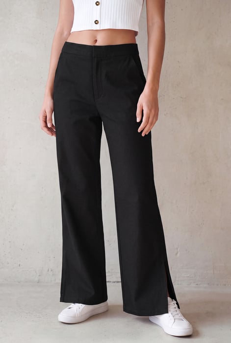 Women’s Black Relaxed Twill Wide Leg Trouser | Enorsia