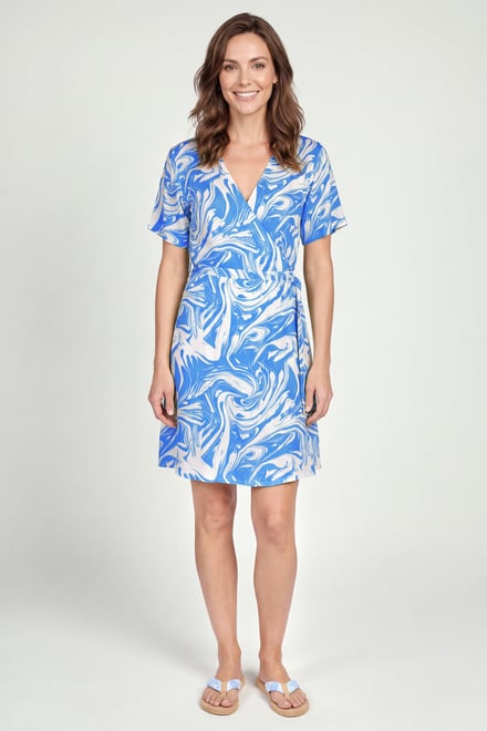 Fluid Print Wrap Dress