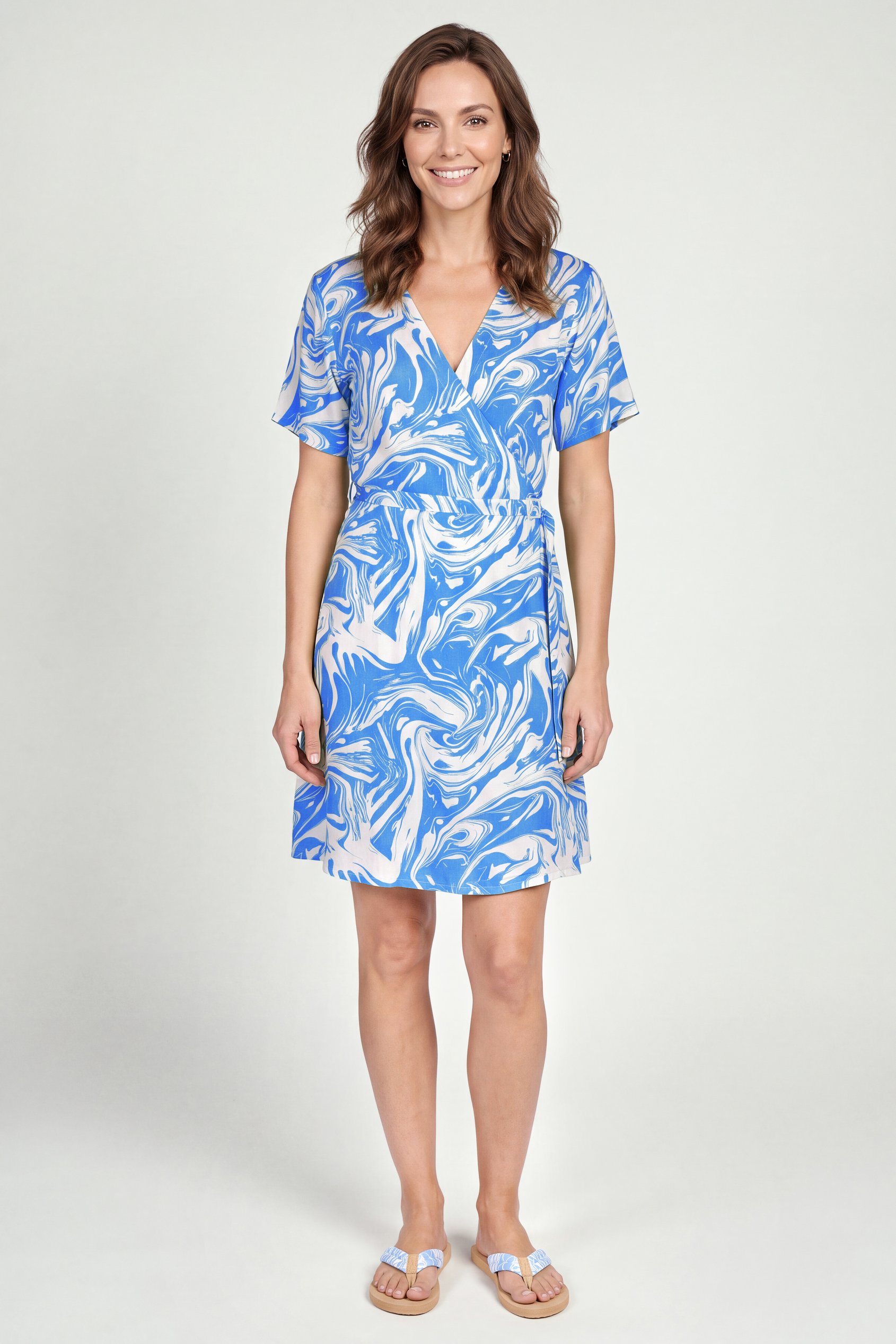 Fluid Print Wrap Dress