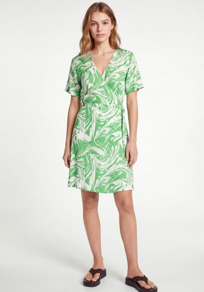 Fluid Print Wrap Dress