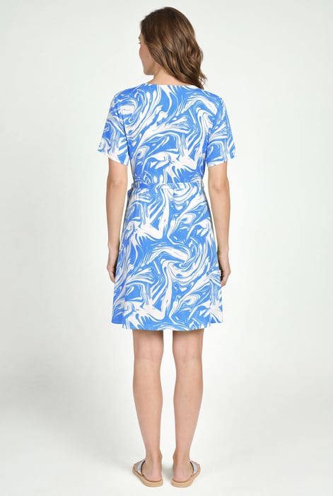 Blue Fluid Print Wrap Dress