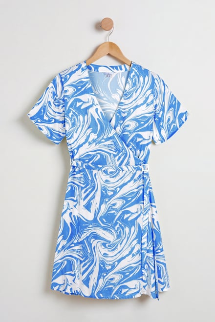 Fluid Print Wrap Dress