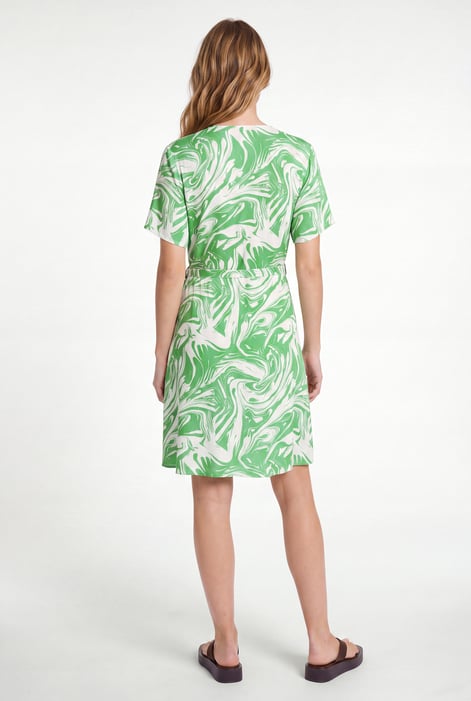Abstract Print Short Sleeve Wrap Dress