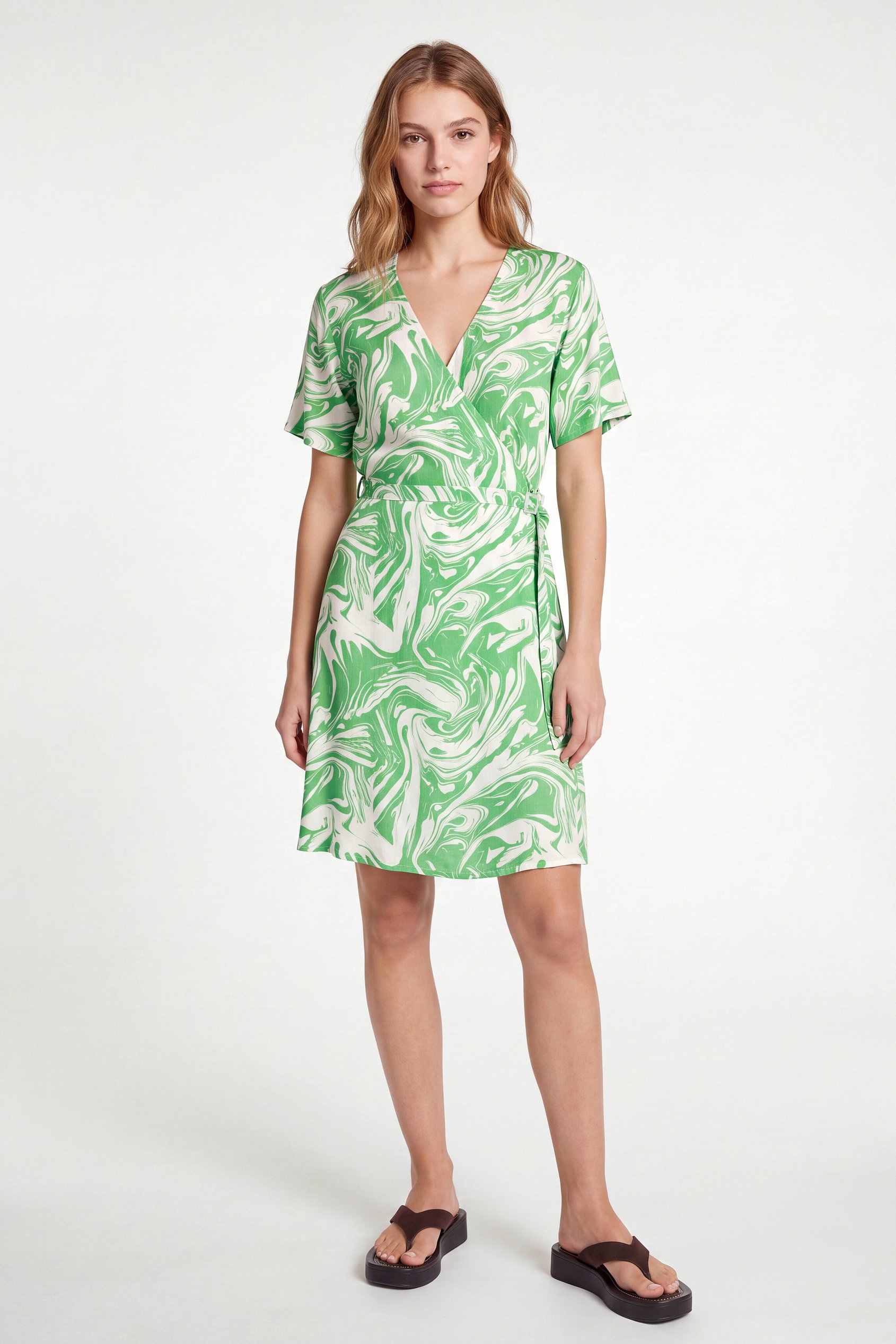 Fluid Print Wrap Dress