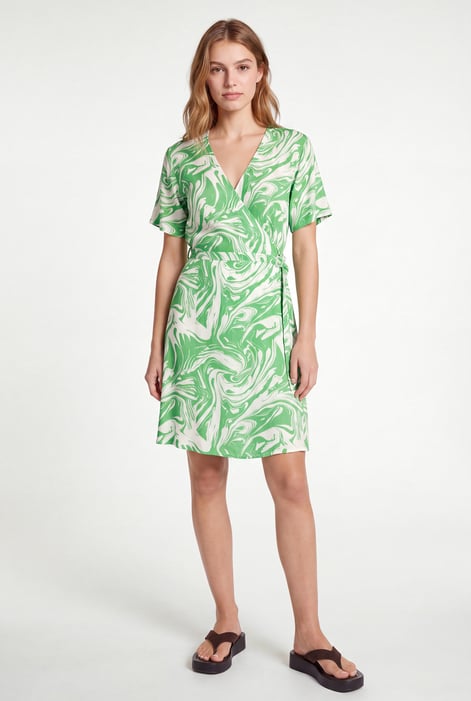 Blue Fluid Print Wrap Dress