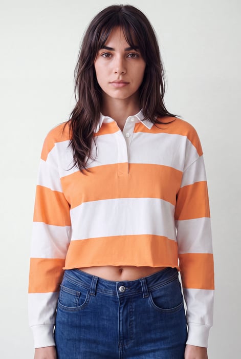 Women’s Orange Stripe Cropped Rugby Top