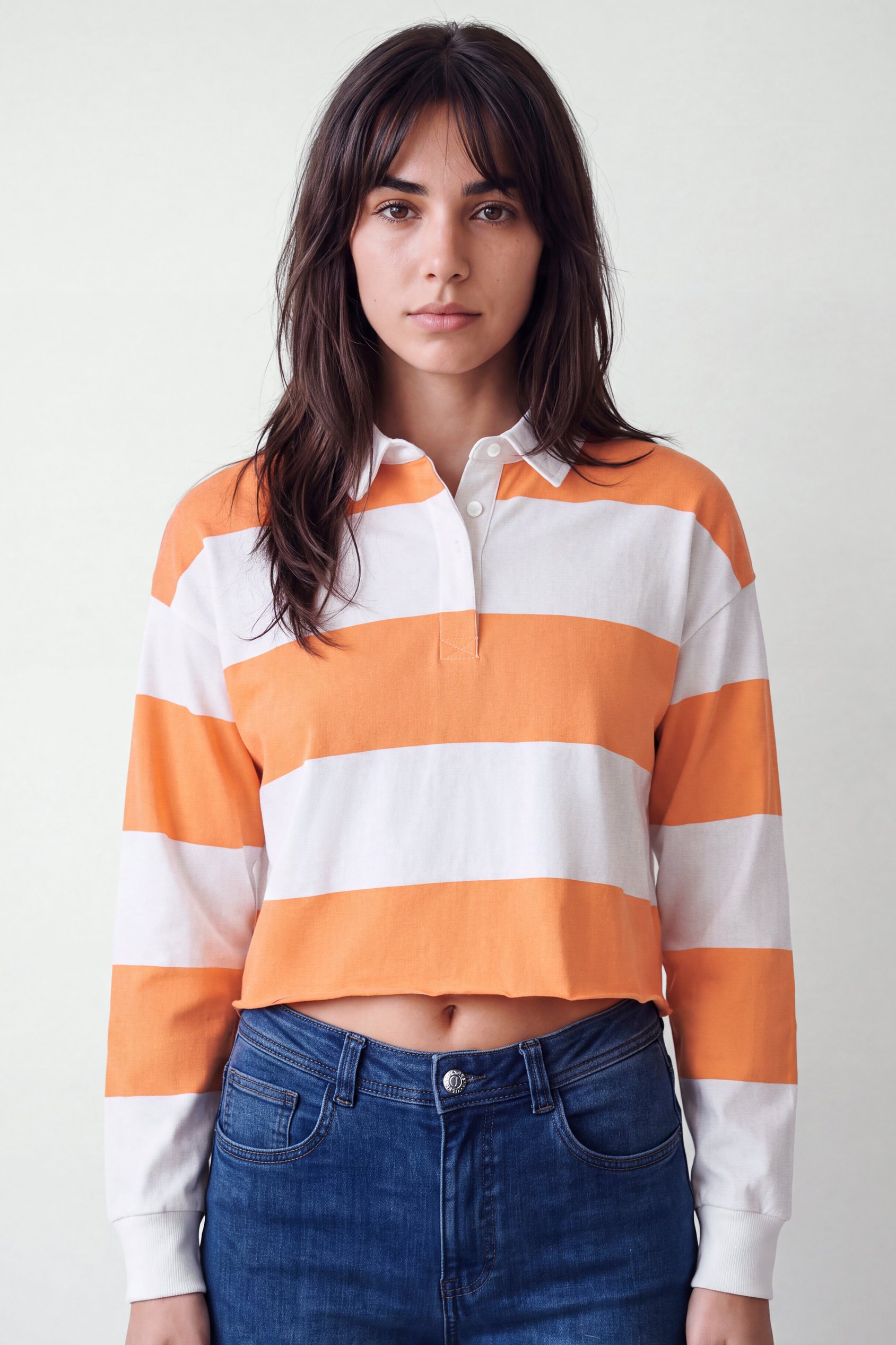 Enorsia Women's Orange ’S Stripe Cropped Rugby Top - Uk 16