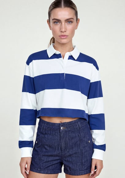 Women’s Stripe Cropped Rugby Top