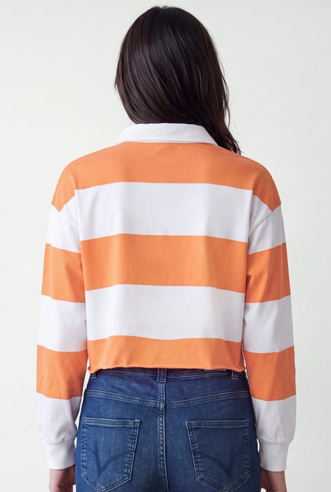 Women’s Orange Stripe Cropped Rugby Top
