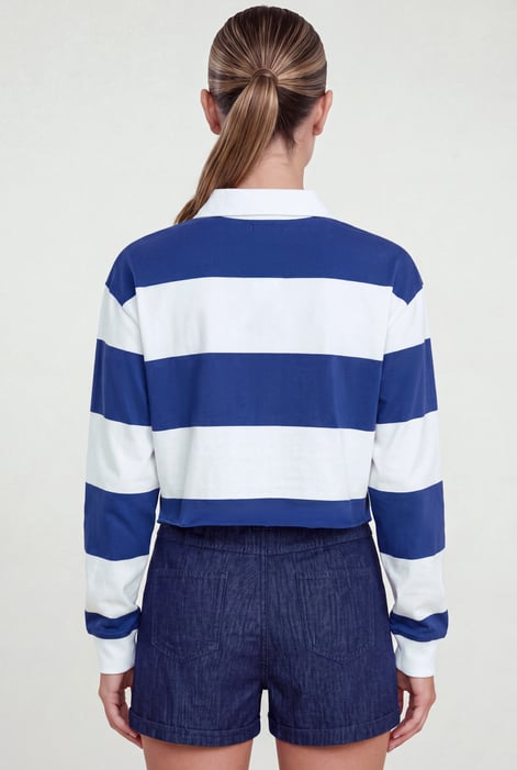 Women’s Blue Stripe Cropped Rugby Top