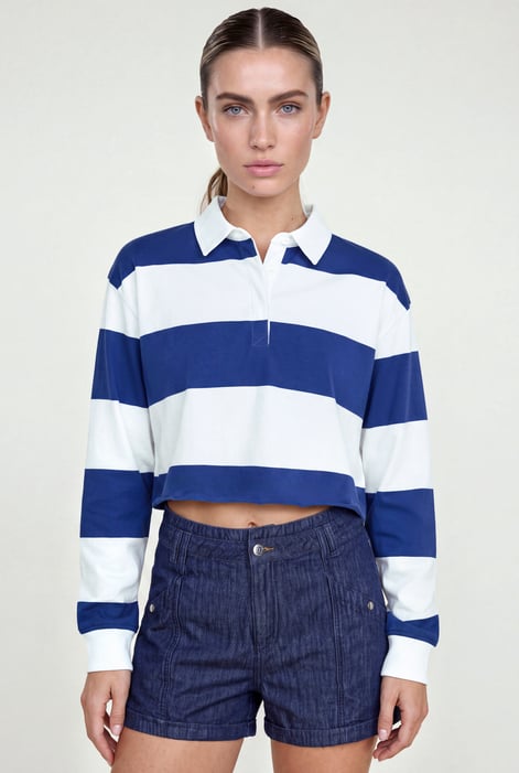 Women’s Orange Stripe Cropped Rugby Top