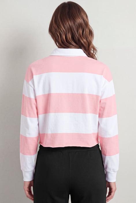 Women’s Pink Stripe Cropped Rugby Top