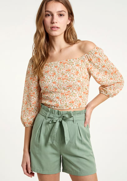 Floral Bardot Smocked Crop Top