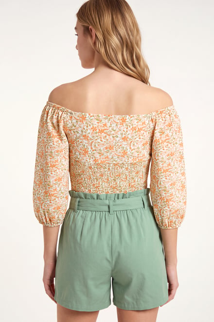 Floral Bardot Smocked Crop Top