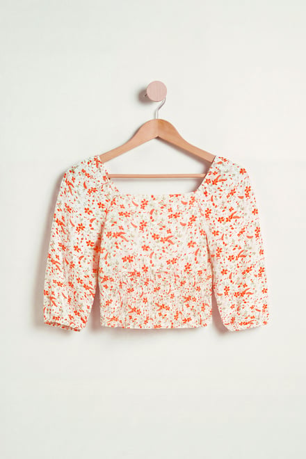 Floral Bardot Smocked Crop Top