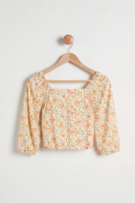 Floral Bardot Smocked Crop Top
