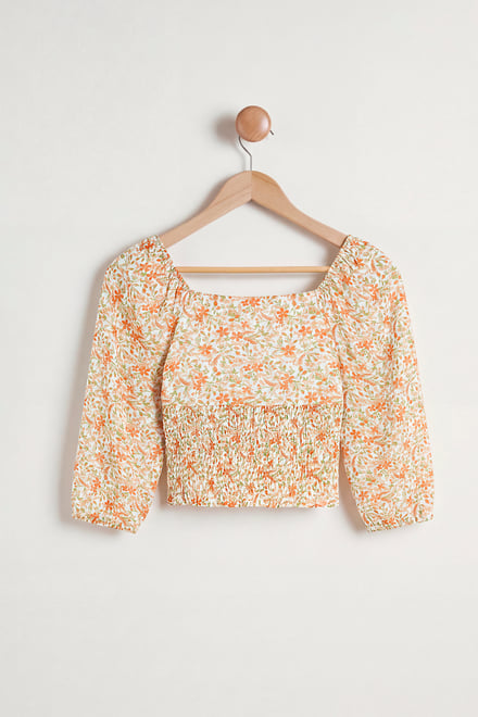 Floral Bardot Smocked Crop Top