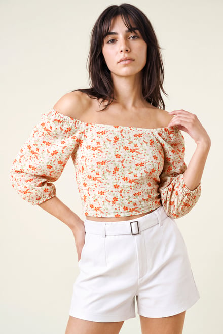 Floral Bardot Smocked Crop Top