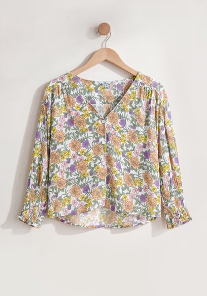 Printed Flute Sleeve Blouse