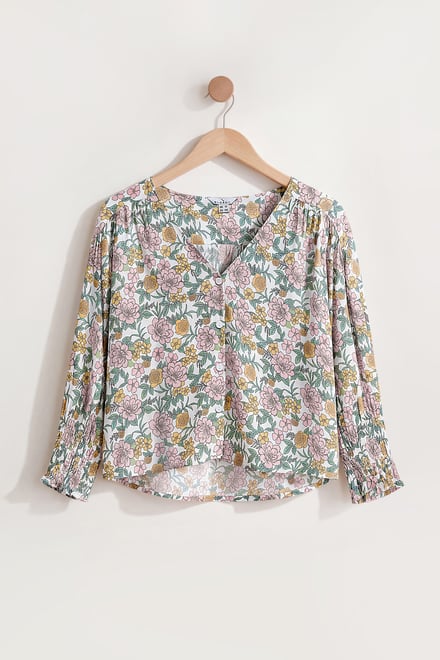 Printed Flute Sleeve Blouse