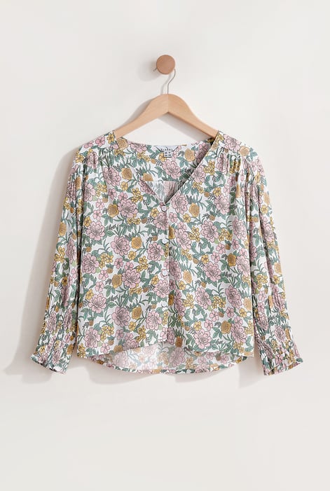 White Printed Flute Sleeve Blouse
