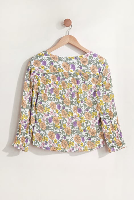 Brown Printed Flute Sleeve Blouse