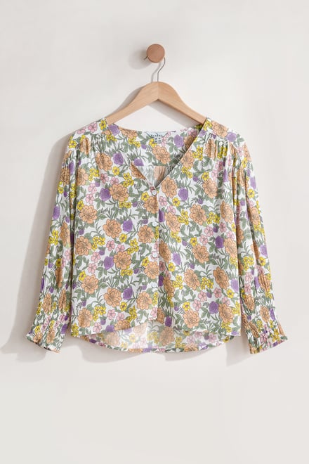 Printed Flute Sleeve Blouse