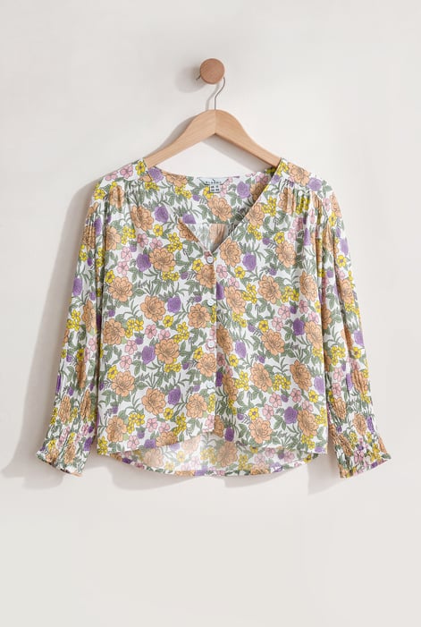 White Printed Flute Sleeve Blouse
