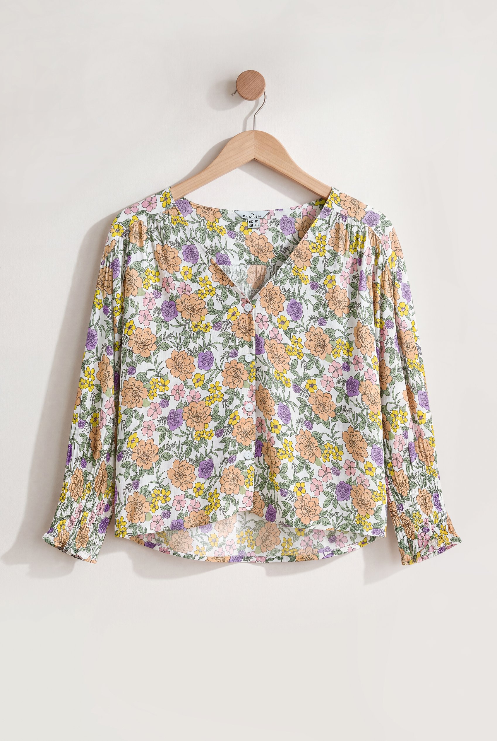 Enorsia Women's Brown Printed Flute Sleeve Blouse - Uk 10