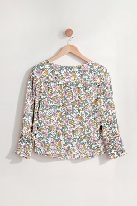 Printed Flute Sleeve Blouse