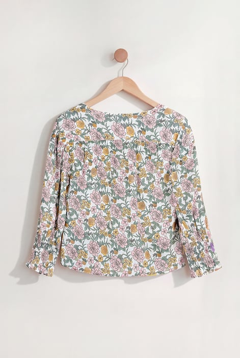 White Printed Flute Sleeve Blouse