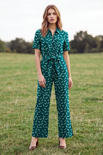 Womens Zip Through Wide Leg Jumpsuit