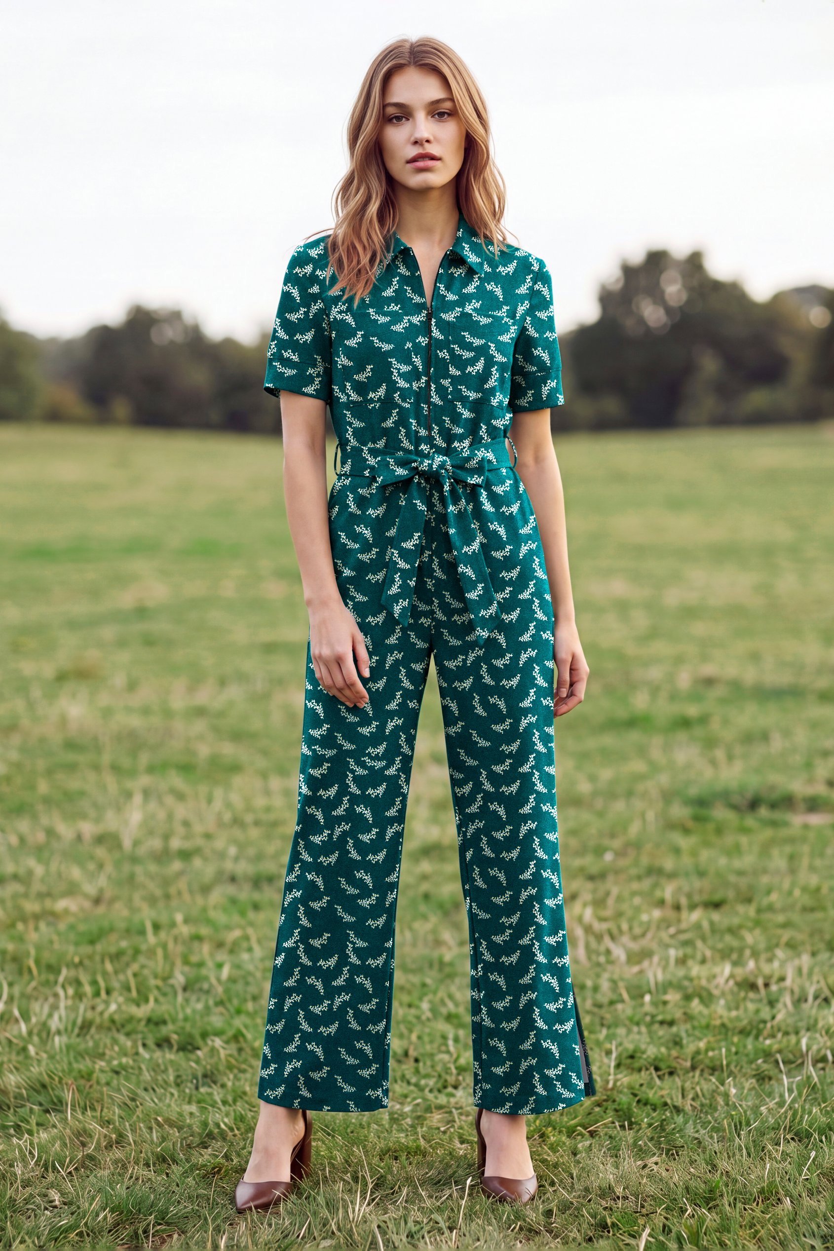 Womens Zip Through Wide Leg Jumpsuit